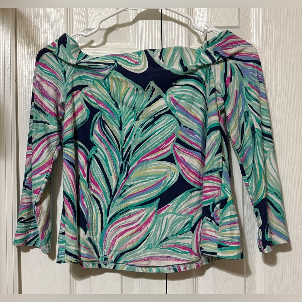 Lilly Pulitzer - Size XS Off Shoulder 3/4 sleeve Cropped Weslee Top High Tide